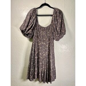 By Together Gray Floral Puff Sleeve Tiered Dress Size L Prairie Farm Cottage